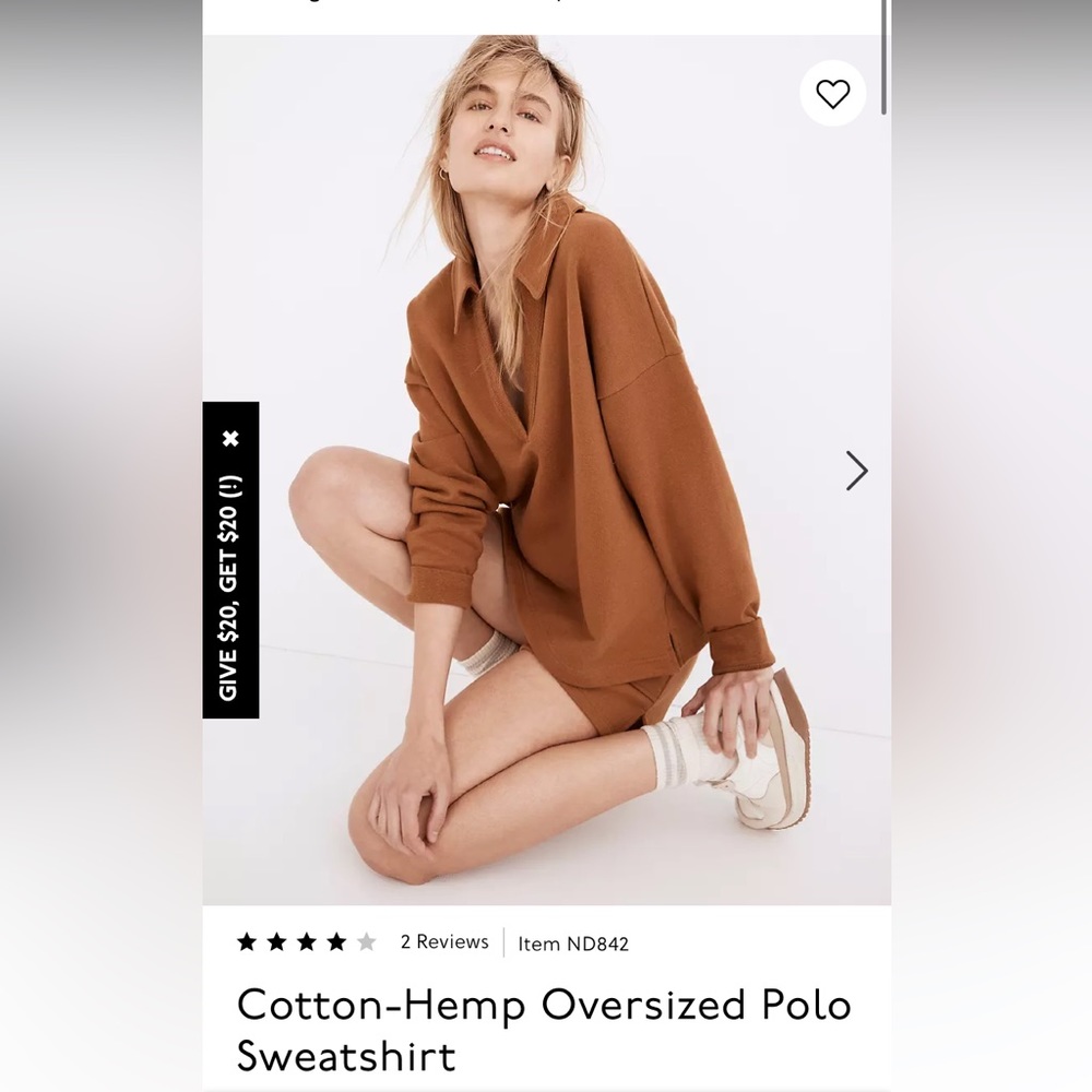 Madewell cotton hemp oversized polo sweatshirt
